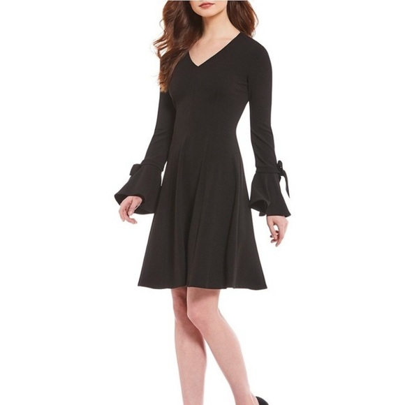 Calvin Klein Black A-Line Dress with V-Neck and Bell Sleeves NWOT - Picture 13 of 13